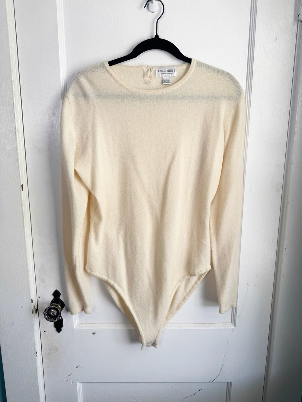 Vintage VTG 100% Cashmere Bodysuit Long Sleeves Scoop Neck Soft Fitted Large L